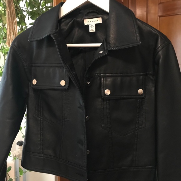 Topshop Faux Leather Button Up Jacket Coat Black - Picture 4 of 5